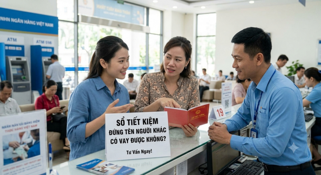 hình ảnh 2 chị em đang ở ngân hàng và hỏi Sổ Tiết Kiệm Đứng Tên Người Khác Có Vay Được Không?
